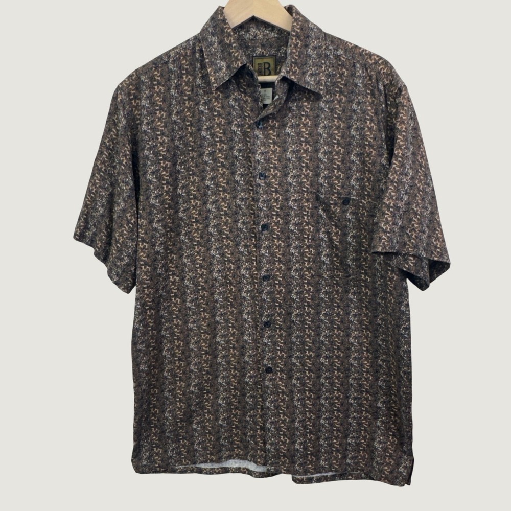 Bruno Silk Button Down Shirt Medium Brown Floral Vintage Italian Design